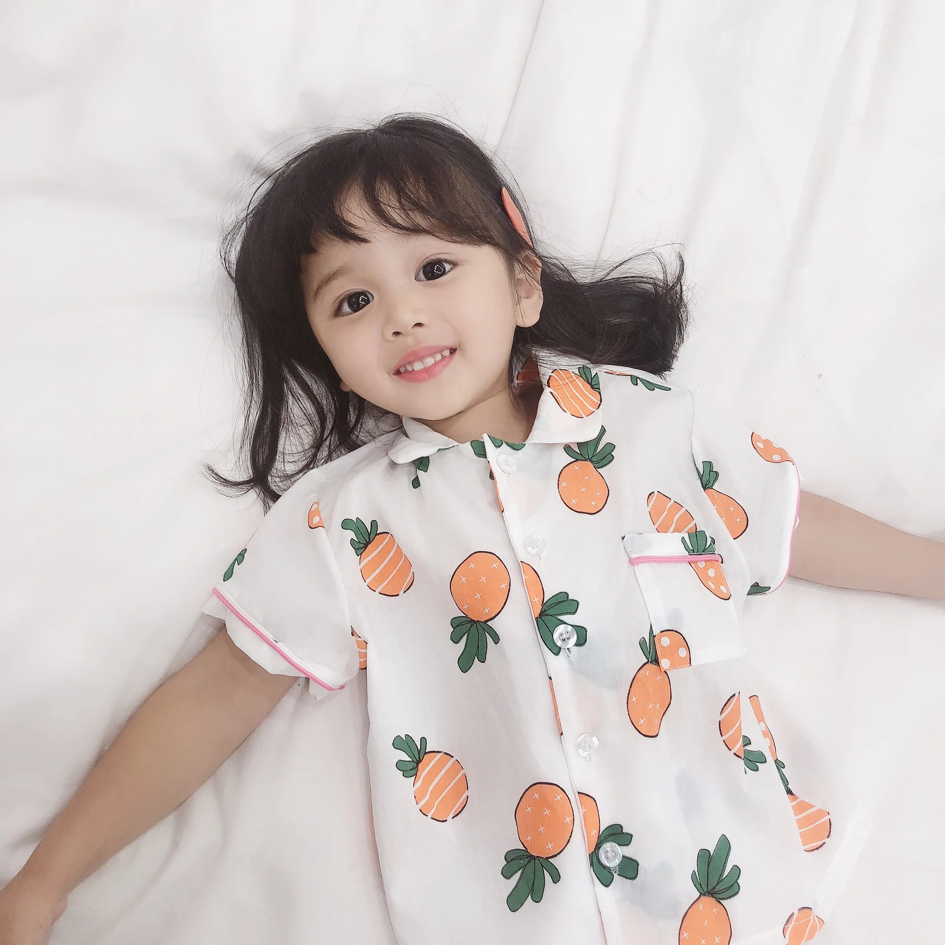 

Summer children's home service radish print set baby thin section air conditioning room top + pants
