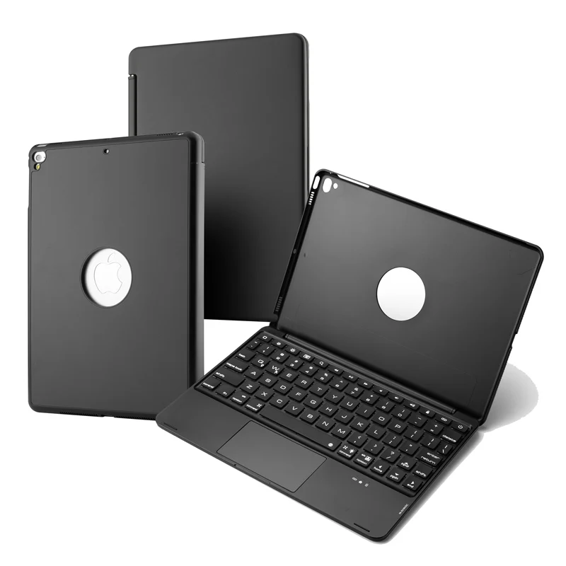 [Новинка] 4,0 чехол с bluetooth клавиатурой и сенсорной панелью мыши для нового iPad 9,", алюминиевый корпус+ 7 цветов подсветки+ умный режим сна/пробуждения - Цвет: Black
