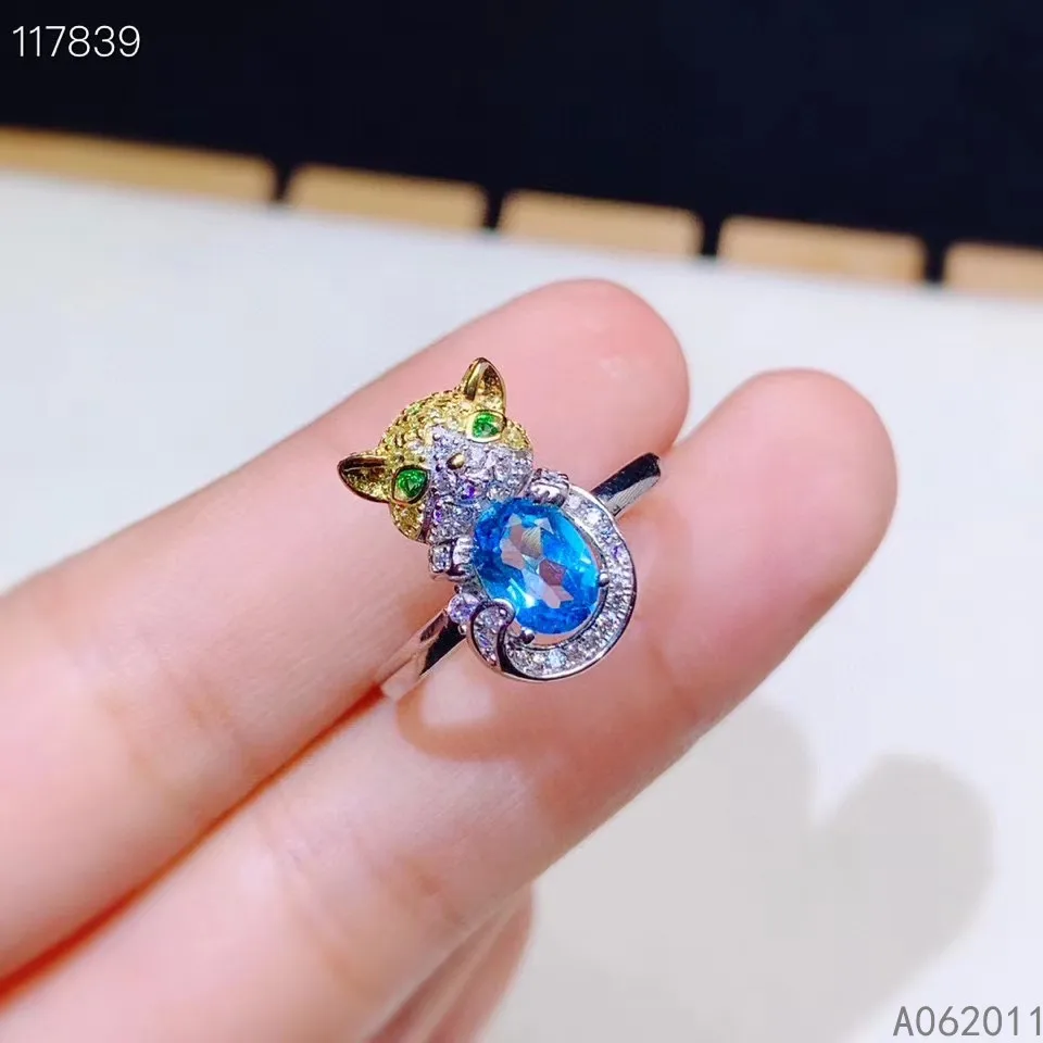 

KJJEAXCMY fine jewelry natural blue topaz 925 sterling silver trendy cat new women gemstone ring support test hot selling
