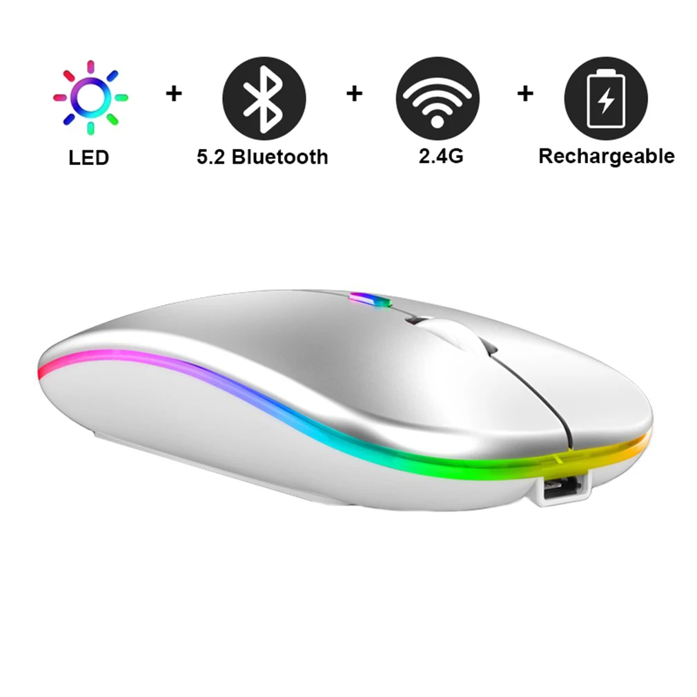 

Wireless Mouse Rechargeable RGB Bluetooth 2.4G Silent Laptop Gaming Mouse Gamer Rechargeable Mouse for Computer LED Backlit Mice