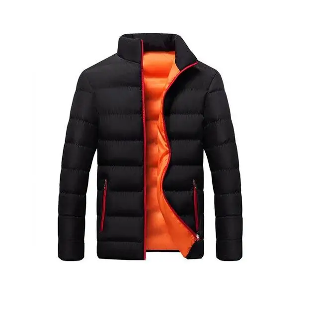black and orange Осенне-зимняя мужская куртка, брендовая одежда, повседневное пальто, новая однотонная Простая мужская верхняя одежда, парки с воротником-стойкой, Высококачественная M-4XL - Цвет: black and orange