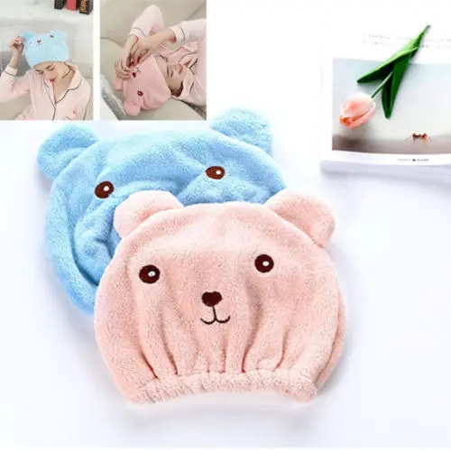 

Girls Bear Dry Hair Cap Bathing Cap Towel Fast Drying Velvet Hair Dry Hat for Female