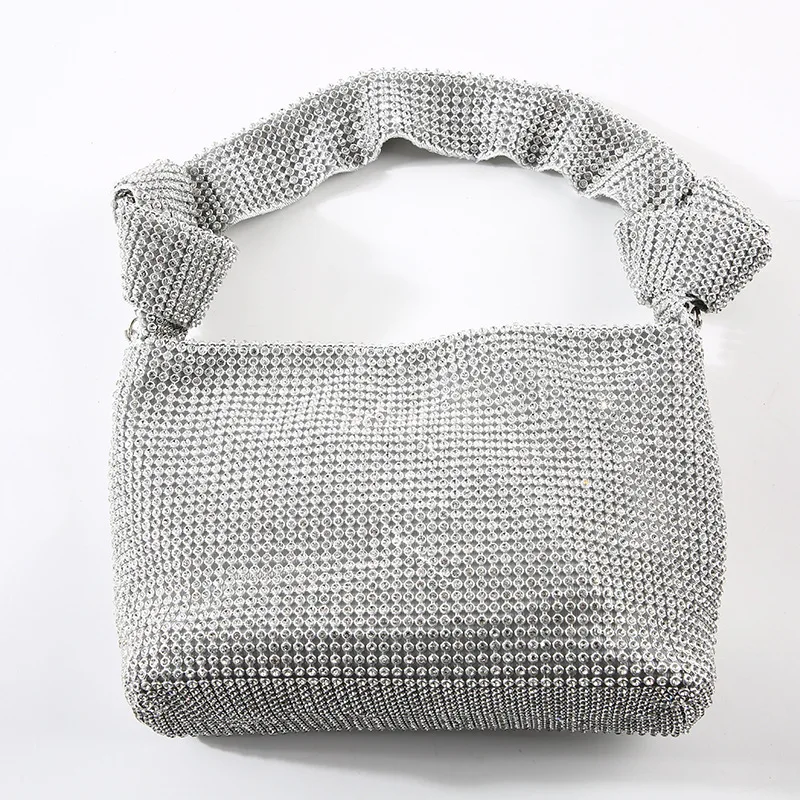 

Elegant Rhinestone Women Shoulder Bag Luxury Diamonds Evening Bag Designer Bling Knot Handle Handbag Brands Chains Party Purse