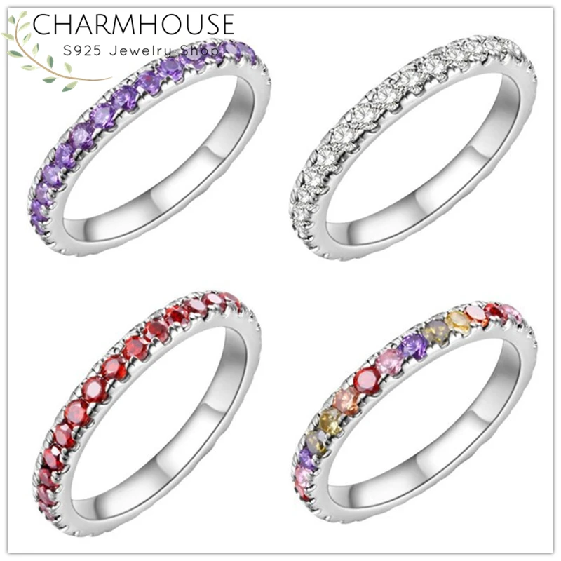 

Silver 925 Rings For Women Wedding Band 2mm Crystal Finger Ring Bague Femme Anillo Anel Bridal Engagement Rhinestone Jewelry