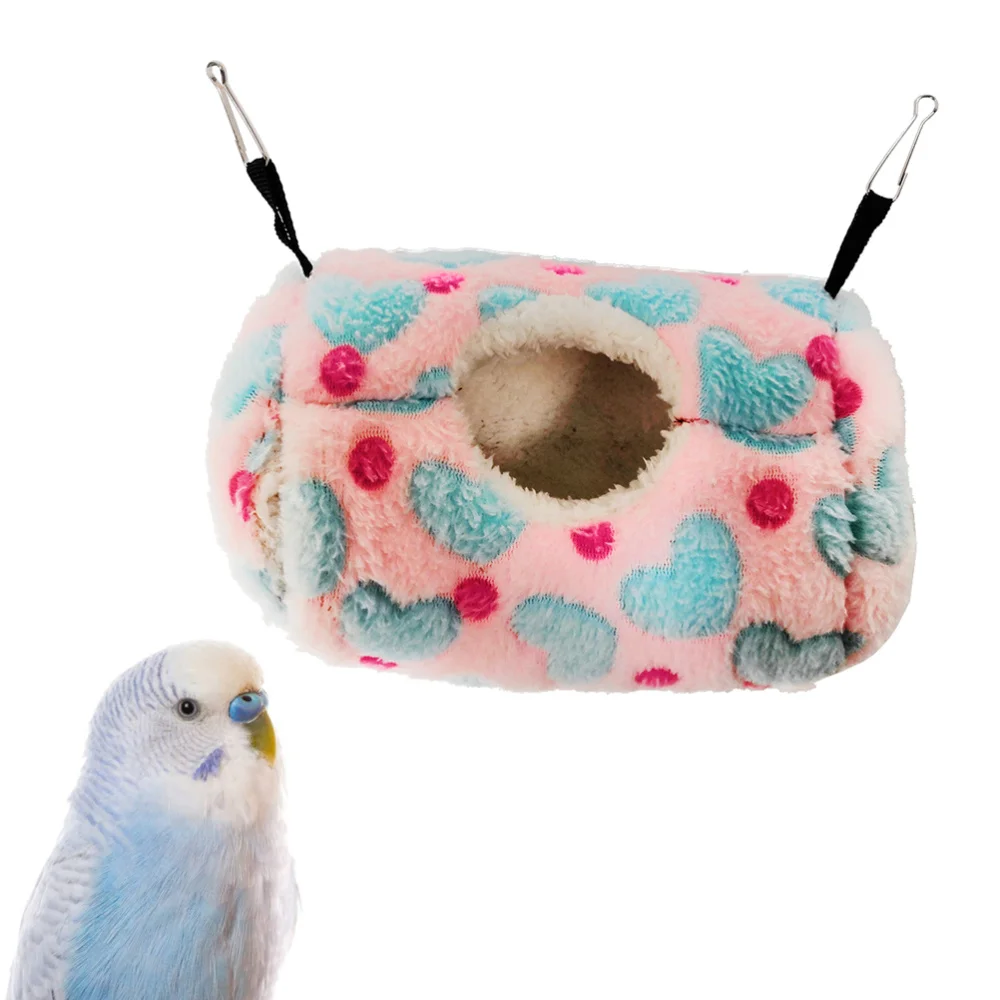 

Cylinder Shape Luxury Pet Hammock Hanging Bed Sleepy Comfortable Pad for Parrots Small Animals (Blue Peach Hearts)