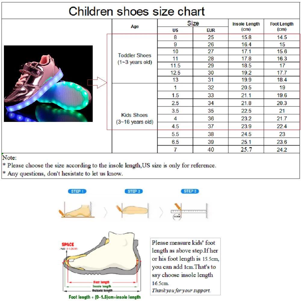 

Kids Sports Shoes Kids Sneakers with 7 Lighting Modes with LED Light Children Fashion Shoes Luminous Led Light Shoes For Kids