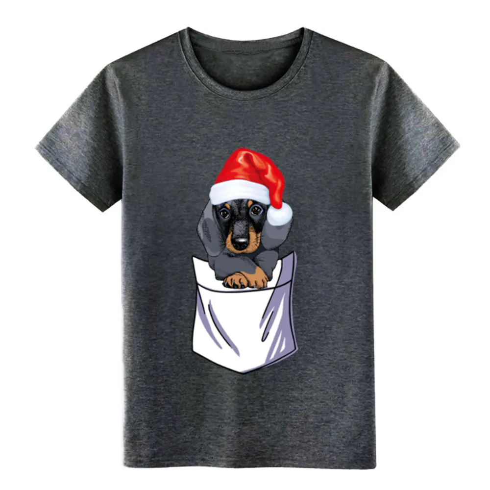 Рождественская футболка с карманом Санта-таксы Мужская Дизайнерская хлопковая