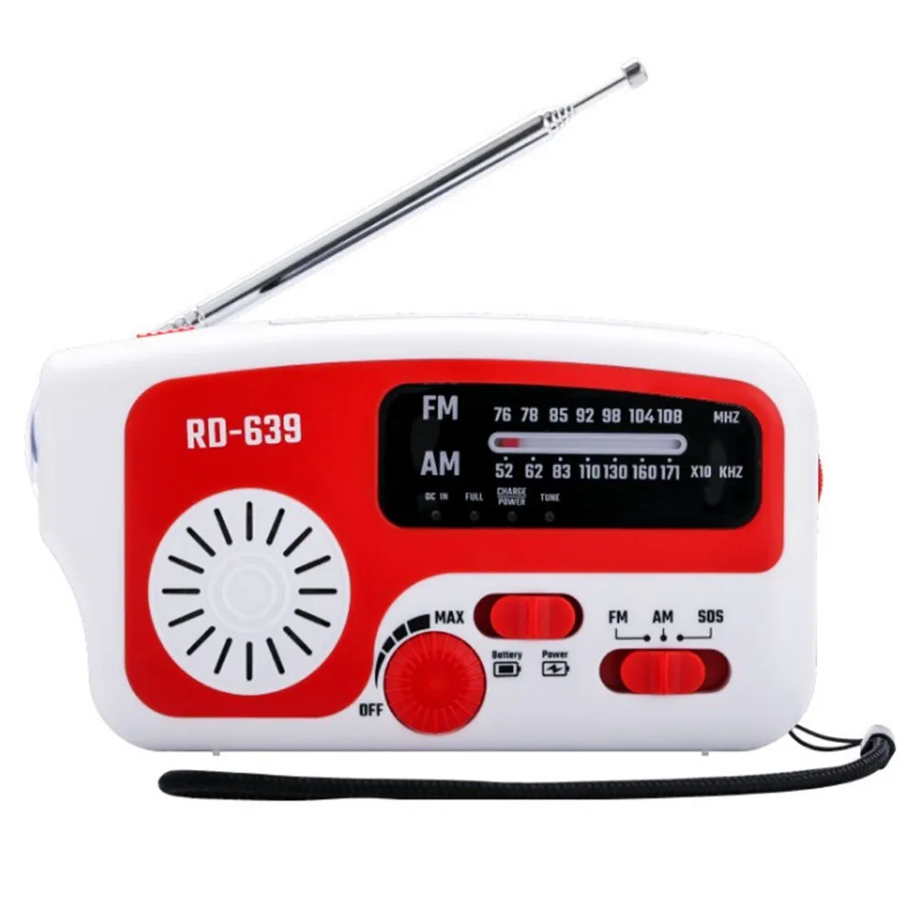 

Solar energy AM FM radio outdoor portable flashlight LED light mobile phone usb emergency charger alarm power generation by hand