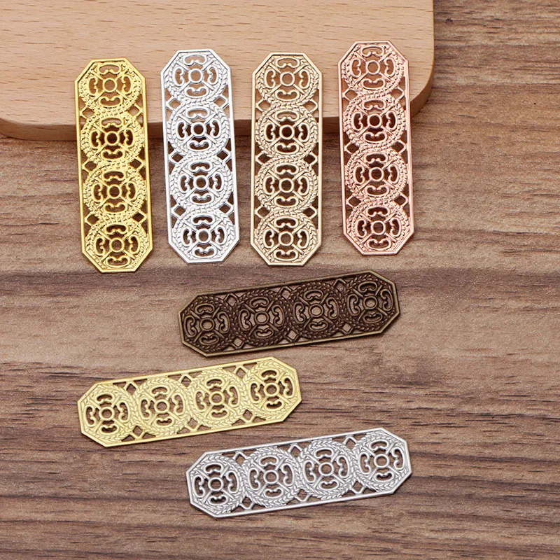 

50pcs 15x47mm Gold /Silver Plated Metal Brass Filigree Flower Slice Charms Base Setting DIY Handmade Jewelry Findings