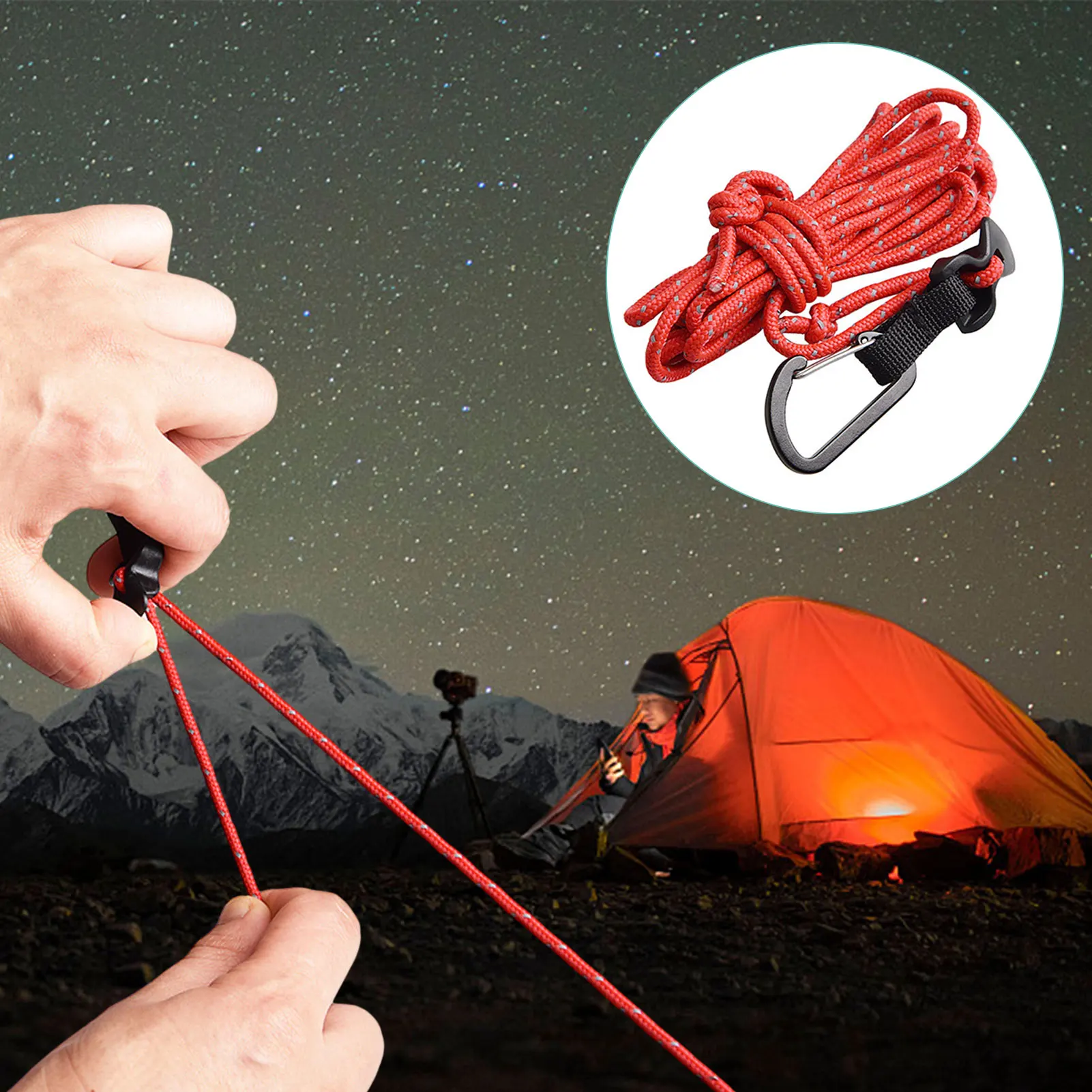 

4Pcs/Set Outdoor Tent Rope Reflective Elastic Canopy 4mm Tent Rope With Carabiner Portable Camping Hiking Tent Rope Accessories