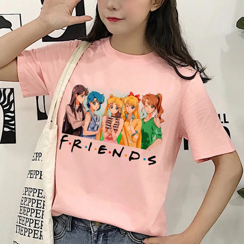 Harajuku Sailor Moon 90s Friends футболка женская летняя одежда розовая Эстетическая винтажная