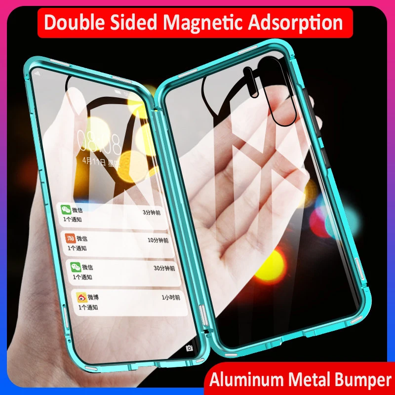 360 Full Magnetic Phone Case For Huawei P30 Pro Mate 20 X P20 NOVA 5 Double Sided Glass Metal Bumper Honor Note 10 9X 8X | Мобильные