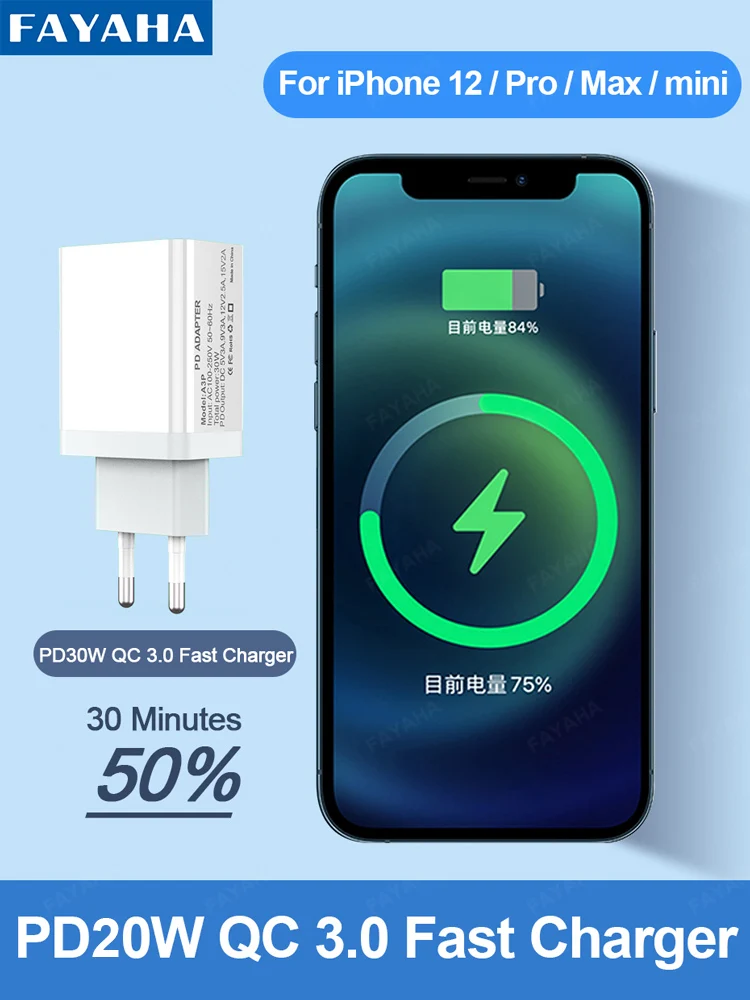 

FAYAHA Original 20W PD Fast Charging USB C Quick Charger For IPhone 12 Pro Max 11 Pro Max 12 Mini Tablet PD Plug Power Adapter