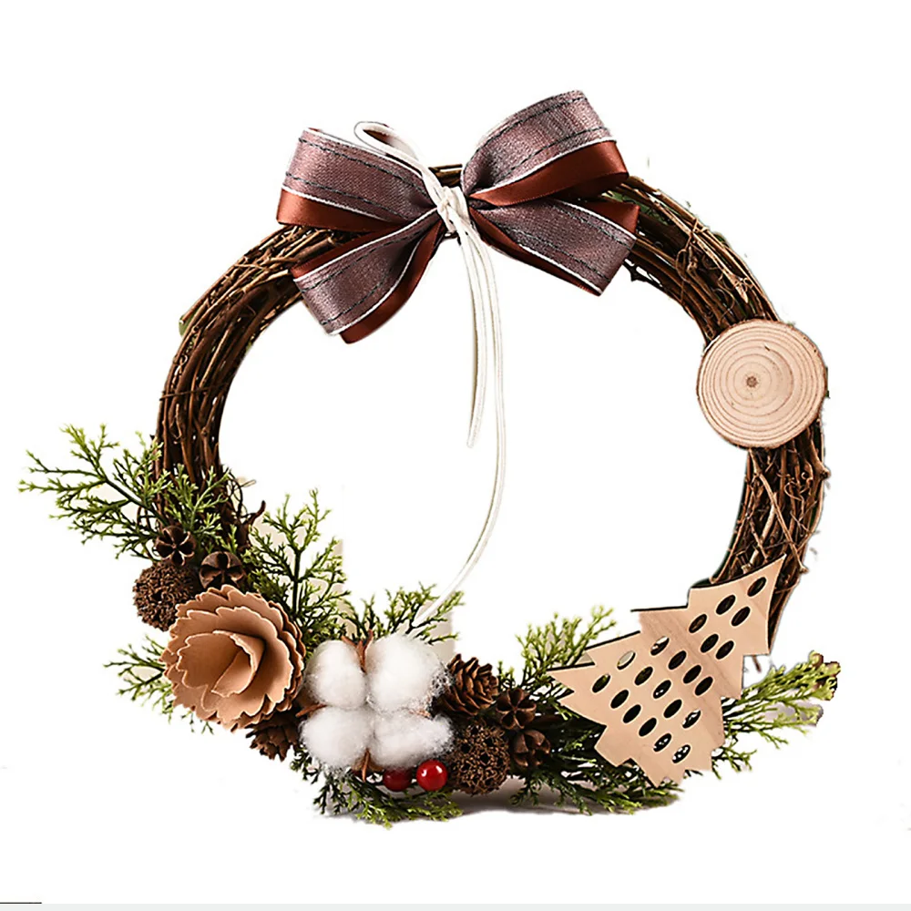 

Рождественский венок, искусственные цветы, украшение для дома, окна, стен, ротанг + ткань, не требуется сборка, гирлянда, круг виноградной лоз...