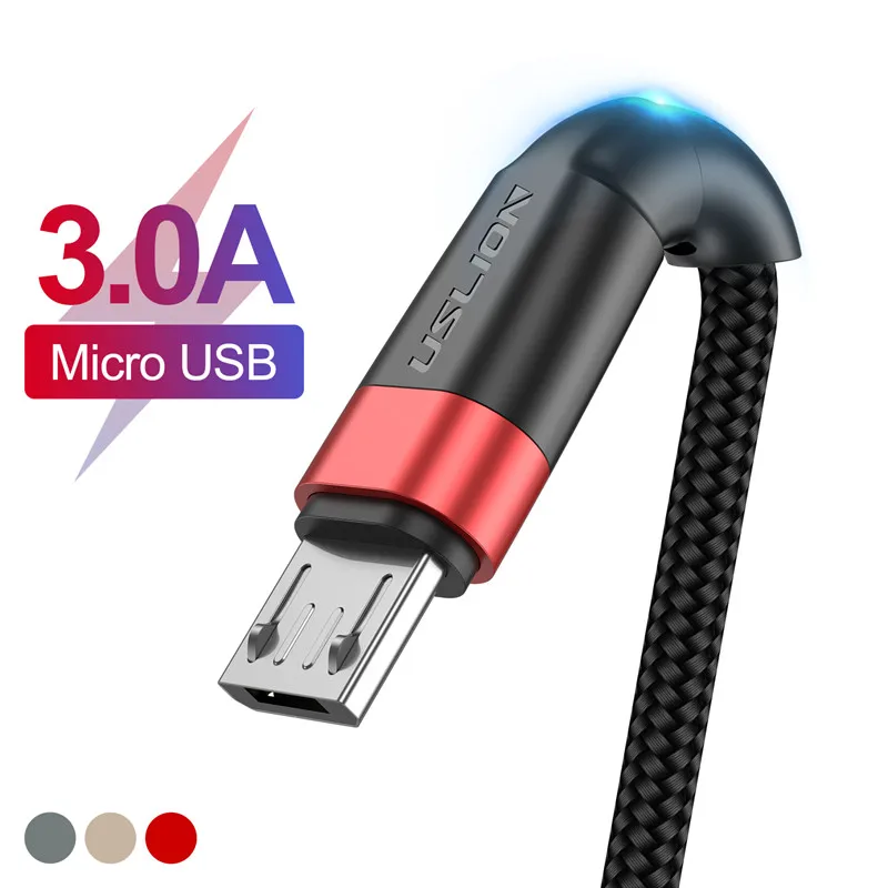 Красный USLION 1 м 2 м кабель Micro USB 3A быстрое зарядное устройство для Xiaomi Redmi 4x Note 5a быстрое зарядное устройство кабель для передачи данных Microusb для samsung S7 Edge J7 - Цвет: Красный