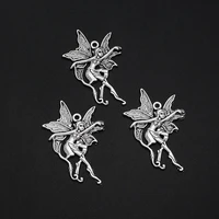 4pcslots 32x45mm antique silver plated angel charms fairy pendants for keychain jewellery making supplies parts handmade kit