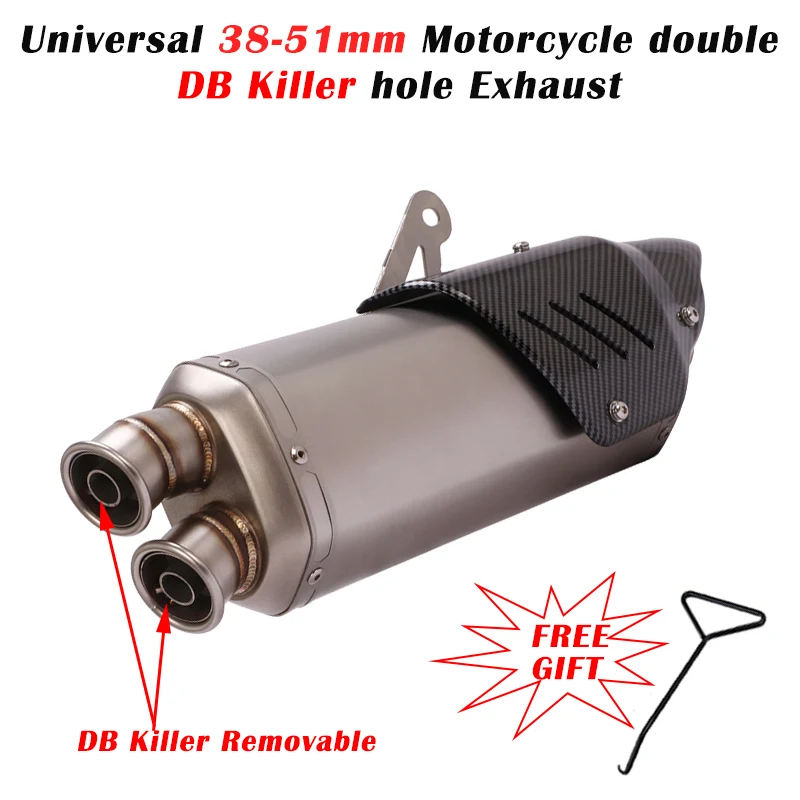 

Universal 51mm Motorcycle Racing Exhaust Tail Escape Modified 2 Holes Muffler DB Killer For R25 Z900 Z1000 ZX10R GSXR 750 R1 PCX