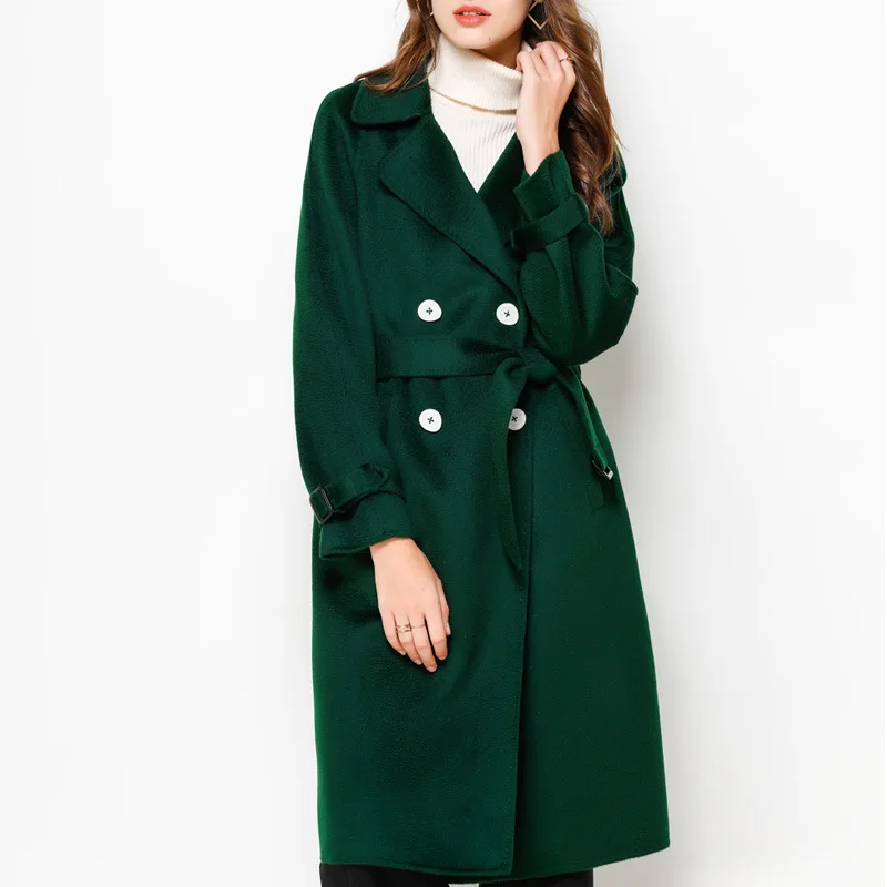 

2019 autumn and winter new water ripple double-sided cashmere coat women's mid-length high-end hand-made fur coat hair