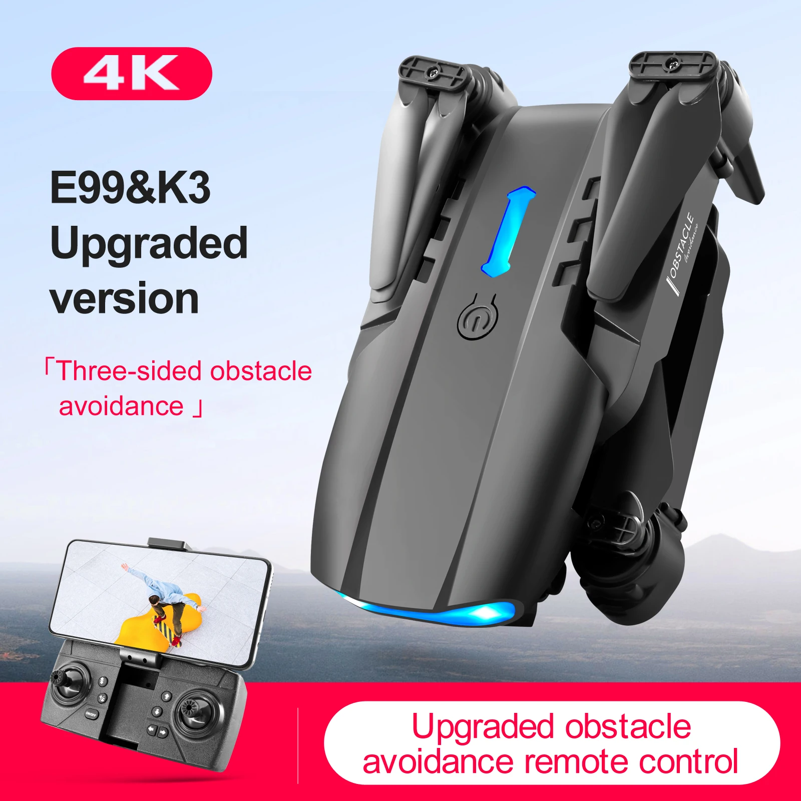 квадрокоптер с камерой E99 Pro 2 Мини WIFI HD 4k Дрон Режим удержания высоты Складной RC