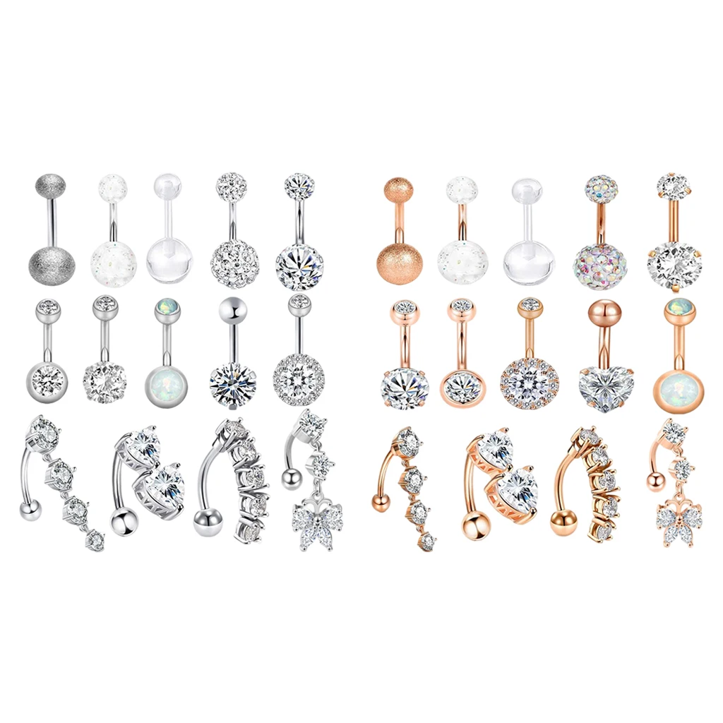 

Belly Button Rings 10mm Cubic Zirconia Stainless Steel Barbells Kit for Teen Girls Women