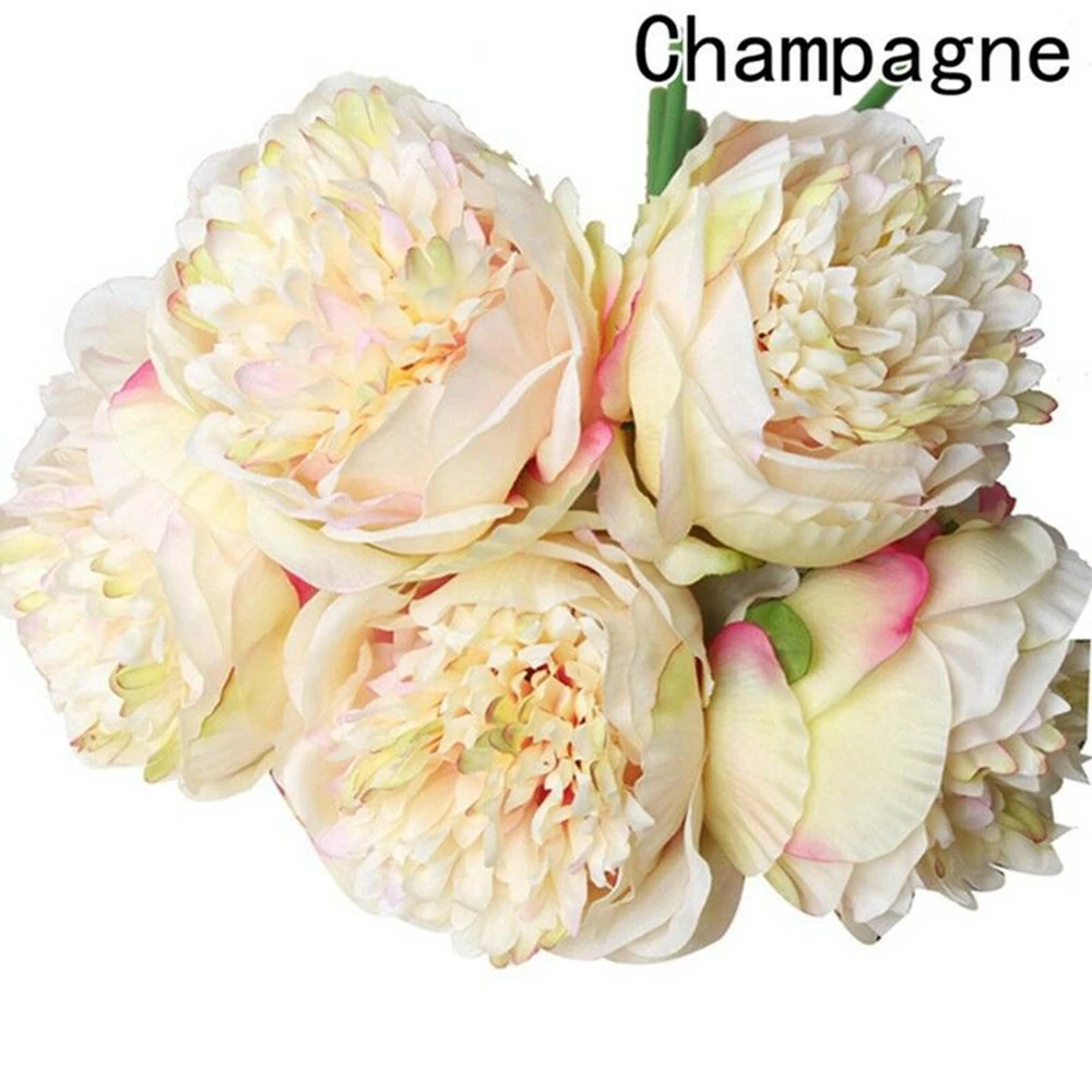 5 головок искусственный шелк Поддельные большие пионы цветы Гортензия Свадебная