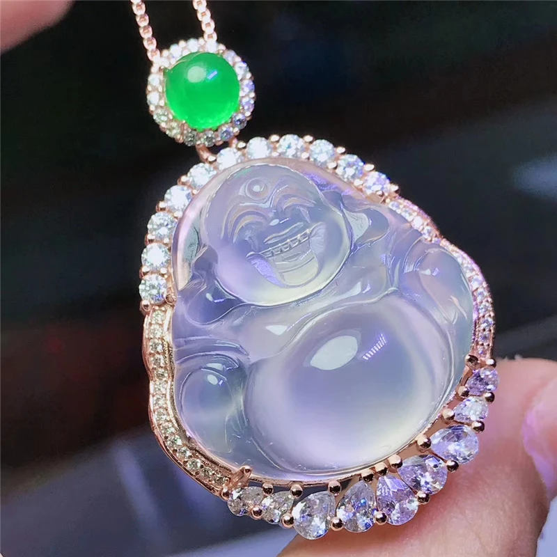 

Jadery Luxury Classic Silver 925 Jewelry Natural Chalcedony Jade Buddha Pendants Necklaces Chain Long Women Necklace Gifts