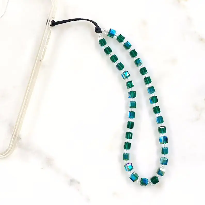 Bohemian ethnic style color geometric crystal square beads mobile phone chain fashion all-match ladies jewelry