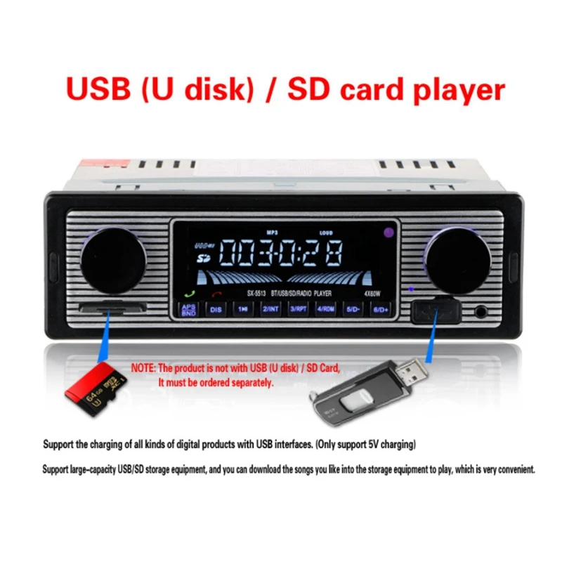 Классический автомобильный радиоприемник Bluetooth плеер AUX стерео аудио mp3-плеер с