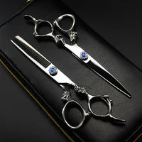 professional japan 440c 6 gem dragon hair cutting scissors haircut thinning barber haircutting shears hairdresser scissors