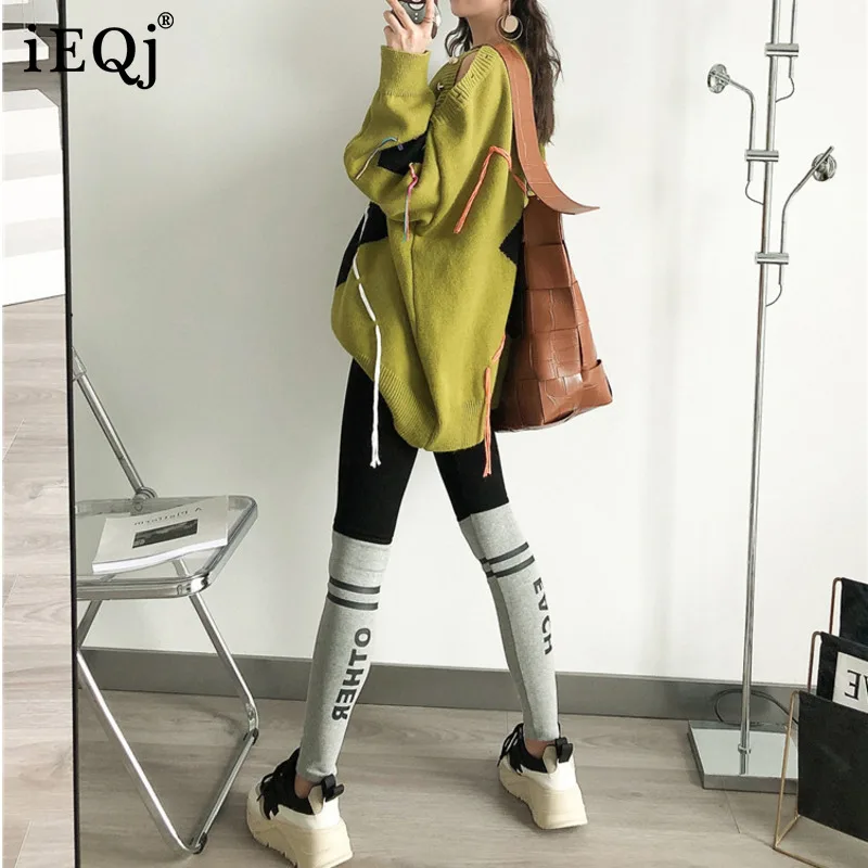 

IEQJ Contrast Leggings women's autumn and winter 2021 new tight pants wear fashion versatile slim hips pants WT22601