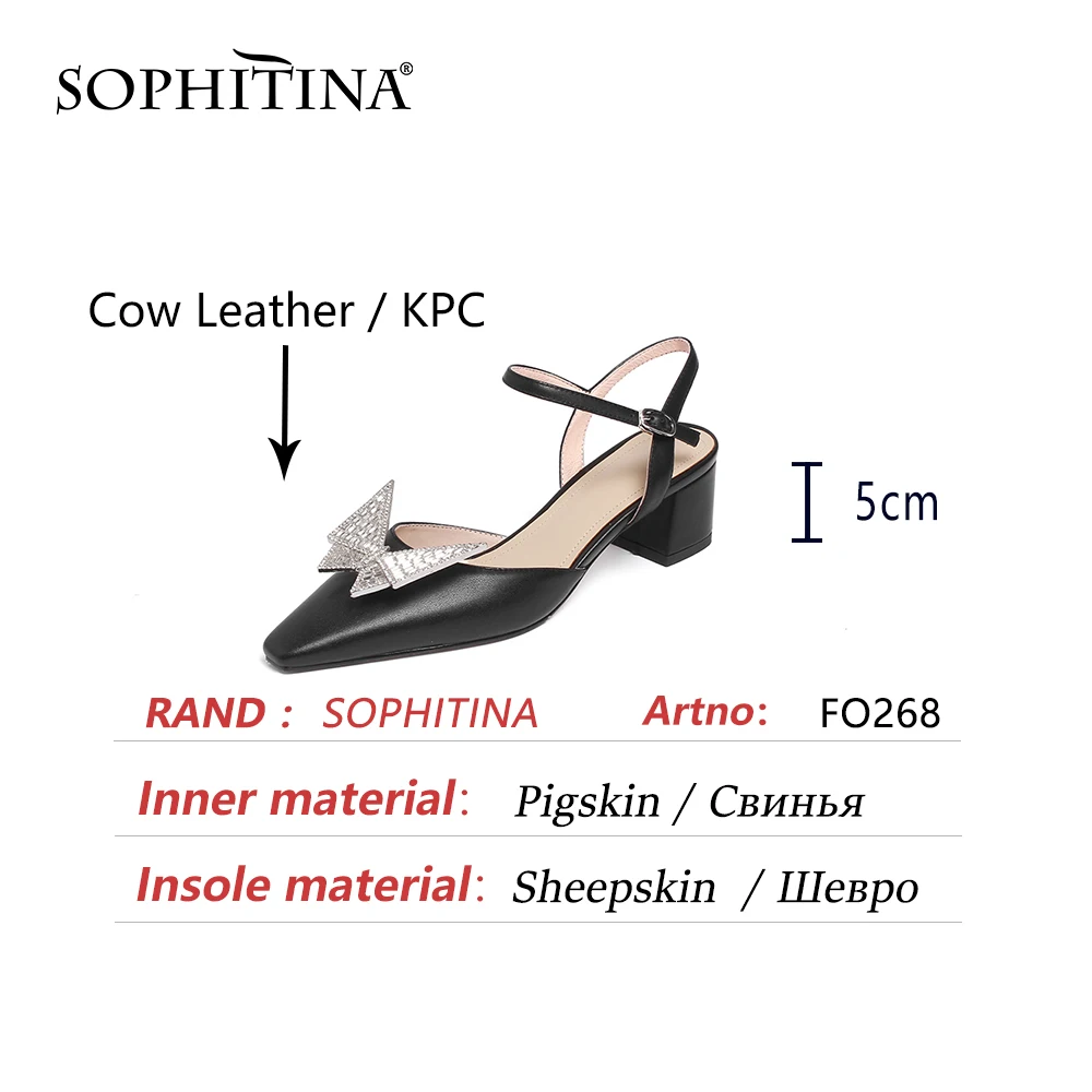 

SOPHITIINA Genuine Leather Summer Women Shoes Sandals Square Heel Sweet Style Butterfly-knot Party Square Toe Ankle Buckle FO268