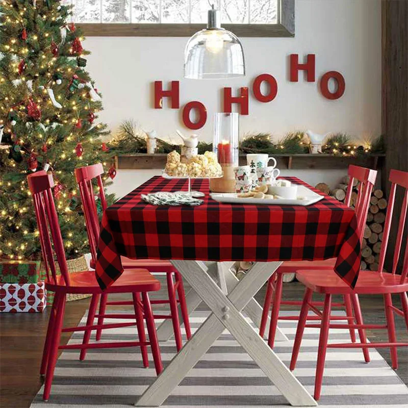 

Christmas Red Black Checkered Tablecloth Rectangular Holiday Party Decorative Tablecloth Polyester Cotton Black and White Round