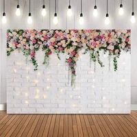 wedding white brick wall photography backdrop bridal shower floral photo booth background studio flowers photocall photo shoot