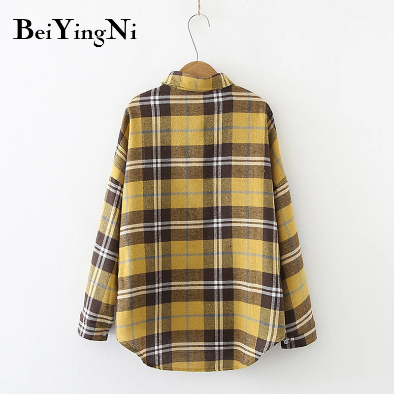 

Beiyingni Spring Autumn Women Blouses Plaid Casual Oversized Shirts Female Loose Vintage Korean College Tops Hipster Blusas Lady