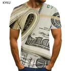Мужская футболка с коротким рукавом Kyku, летняя повседневная футболка с принтом долларов и денег, большие размеры