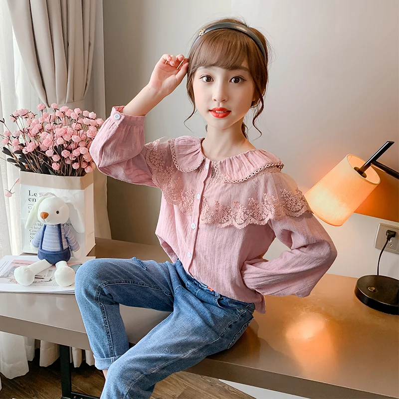 

Cute Baby Girls Blouses Autumn Cotton Loose Lace Ruffles Kids Shirts Fashion Children Clothes Comfort Toddler Girls Tops