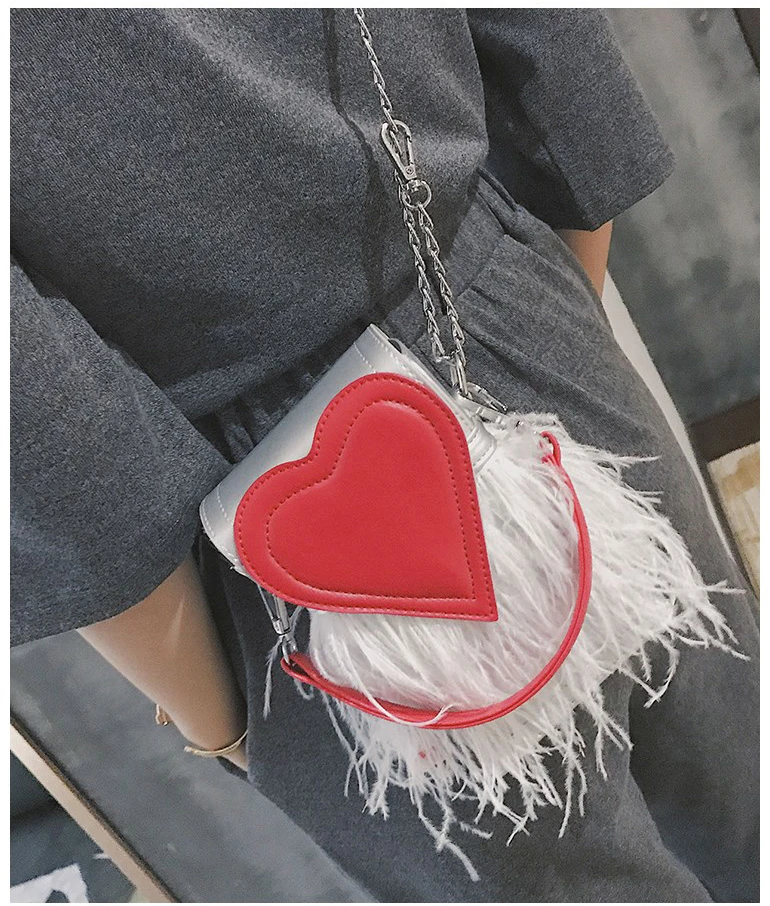 Модная кожаная вечерняя дамская сумочка в форме сердца с перьями сумка на плечо