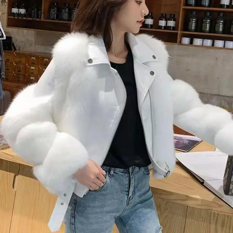 Faux Fox Leather Jacket Luxury Women 2021 Winter New Mink Coat Sheepskin Leather Wholesale Locomotive Short Fur