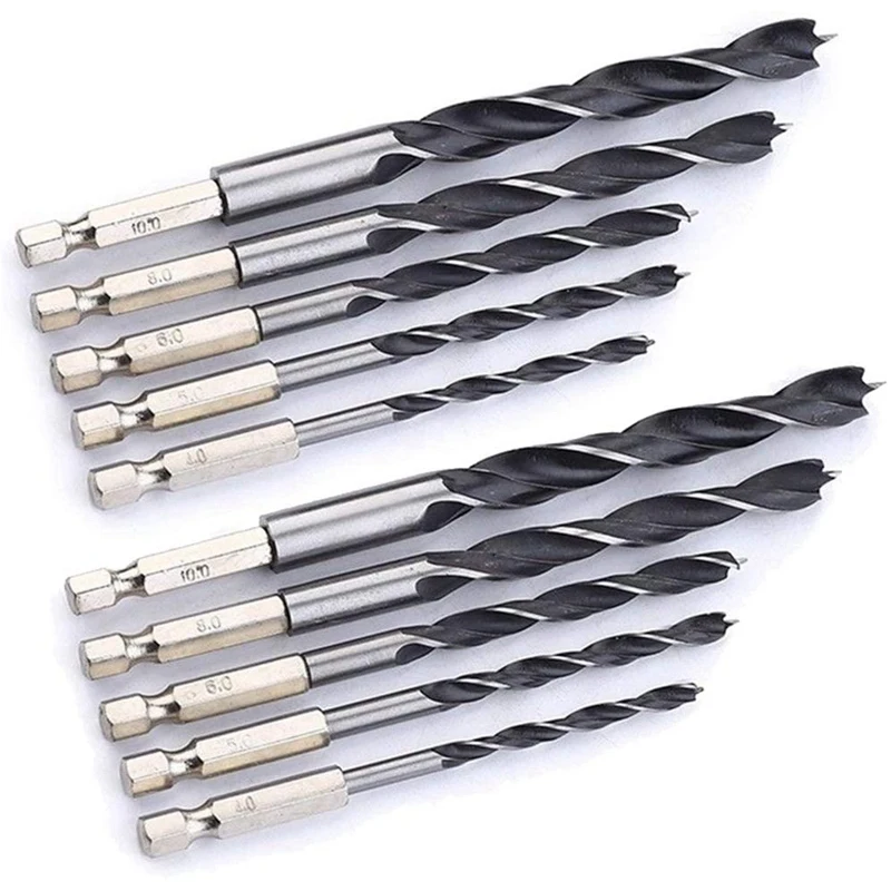 

2 Sets of 5Pcs 1/4 Inch Hex Shank HSS Wood Working Dowel Twist Drill Bits Set 4mm 5mm 6mm 8mm 10mm