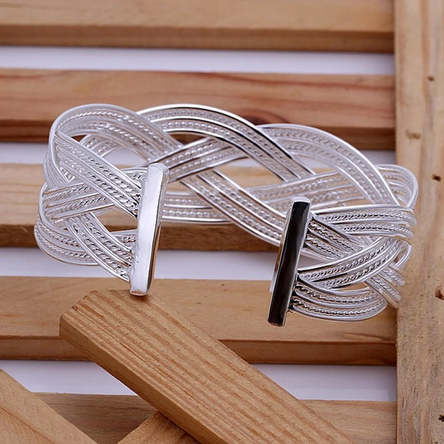 

Wedding women lady 925 sterling silver open Bangle fashion women jewelry exquisite temperament retro trumpets braided bracelet