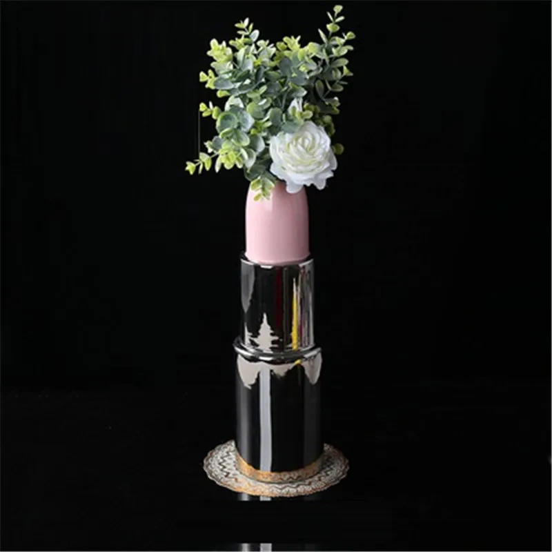 

Nordic ins Home Simulation Lipstick Ceramics Vase Creative Living Room Coffee Table Flower Arrangement Home Decor A1764