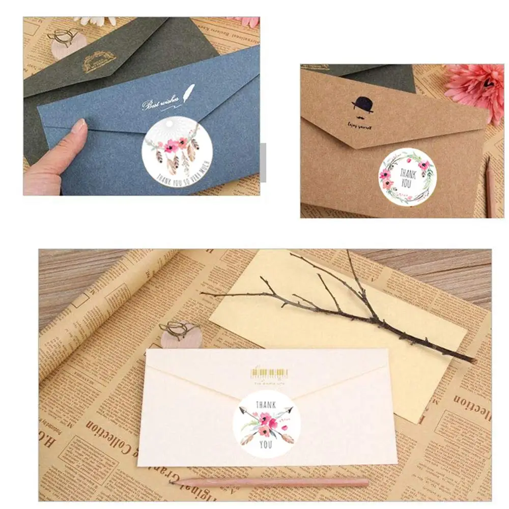 

500pcs per roll 6 Designs floral thank you sticker seal labels christmas gift decoration sticker for package stationery sticker
