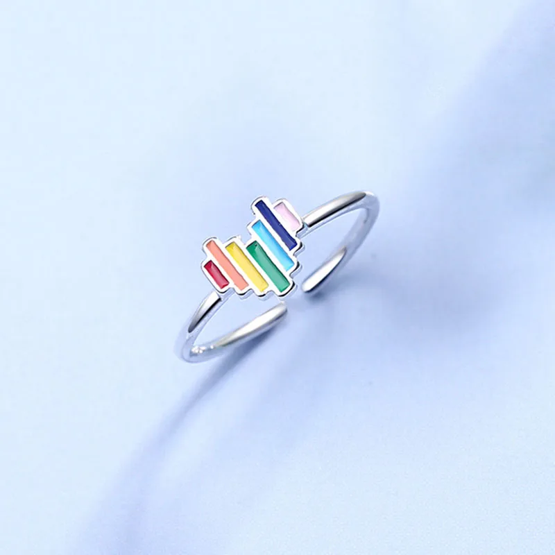 Женское регулируемое кольцо MEETSOFT из стерлингового серебра с радужным сердцем