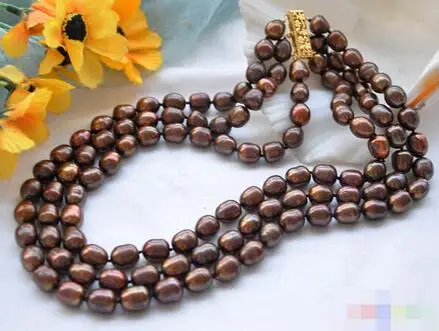 

3row coffee rice FRESHWATER CULTURED pearl necklace