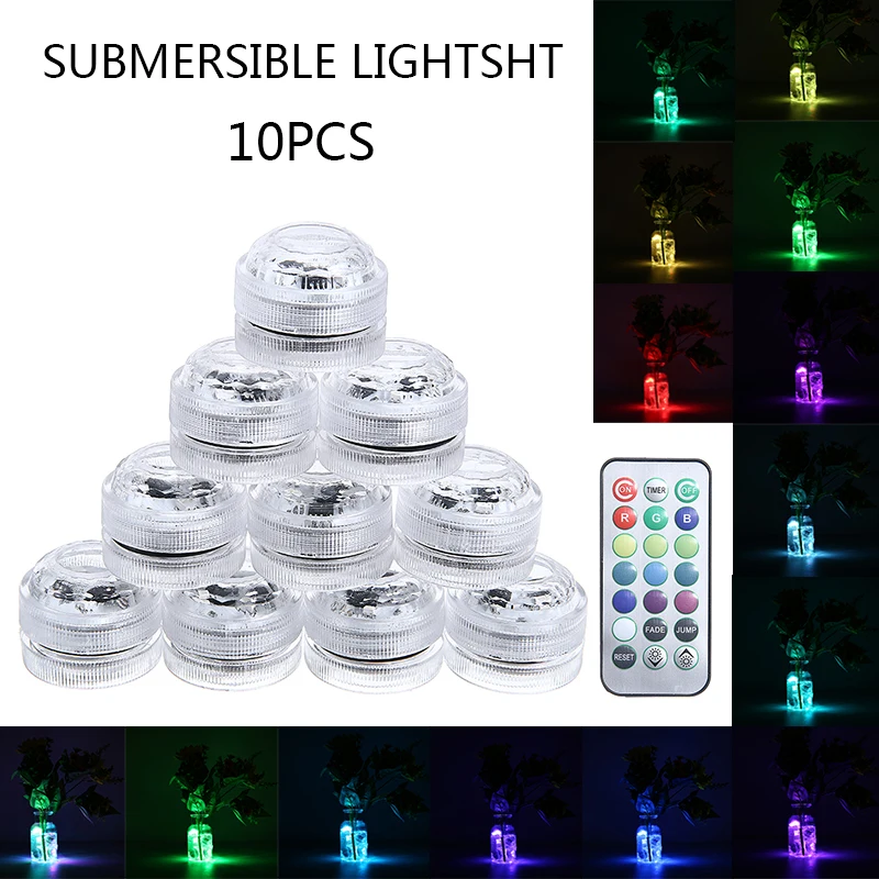 

10 шт. погружсветильник светодиодный свет s водонепроницаемый RGB подводный свет аквариум ваза декоративный свет с дистанционным управлением