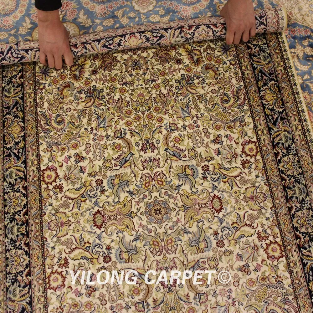 YILONG 3 'x 5' Античный Восточный шелковый ковер бежевый изысканный Шелковый