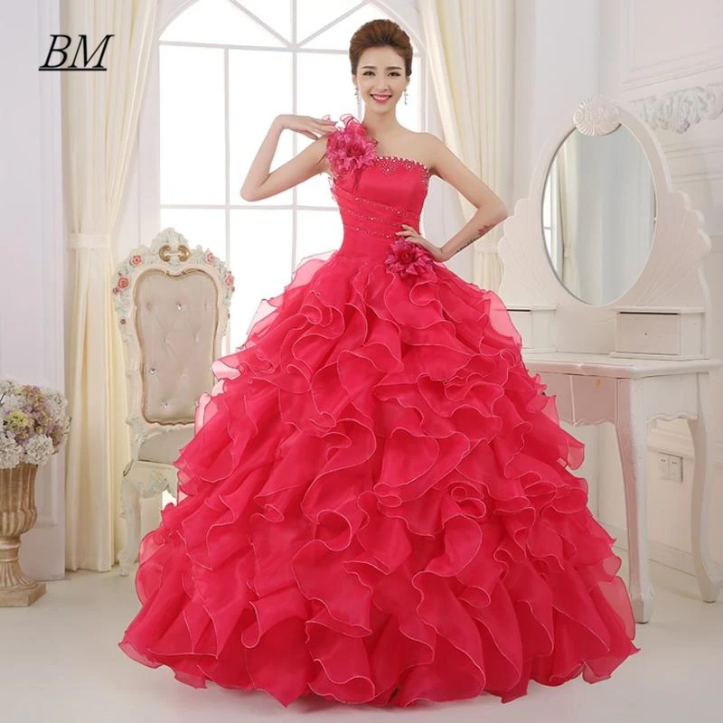 Фото Новое платье Quinceanera на одно плечо BM, бальное платье с бисером для выпускного вечера для девочек 16, праздничное платье принцессы на день рождения BM776 №3