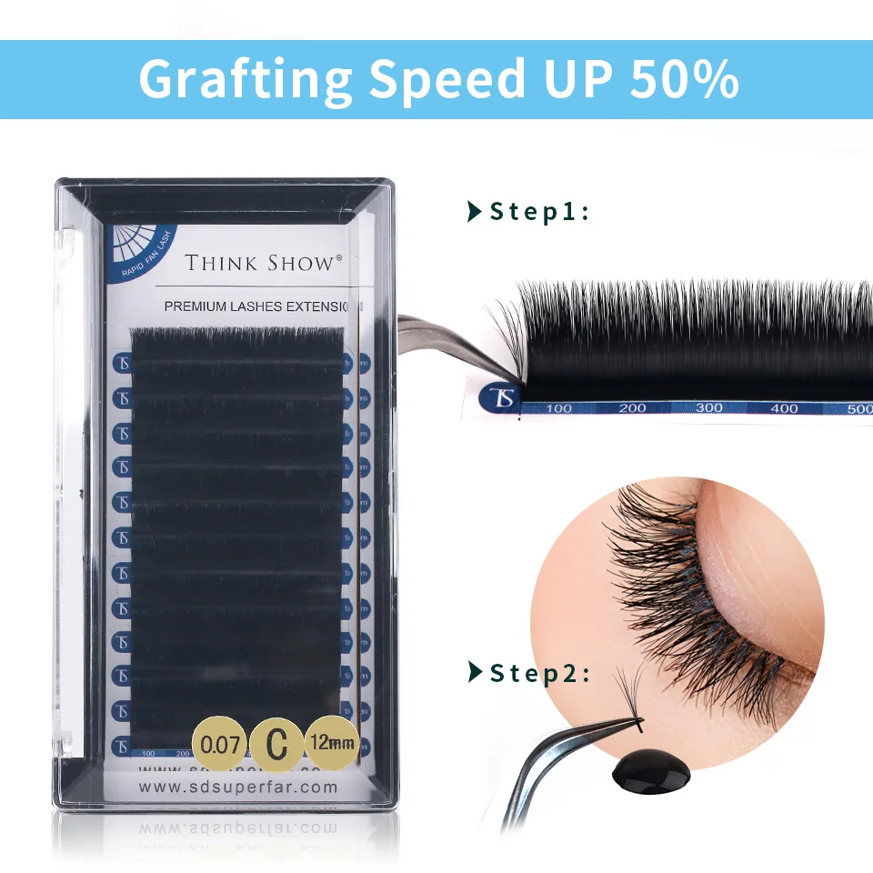 THINKSHOW 1s Blossom Black Caramel Easy Fan Bloom Individual Eyelash Extensions Faux Mink Eyelashes Thick Natural Camellia Lash | Красота и