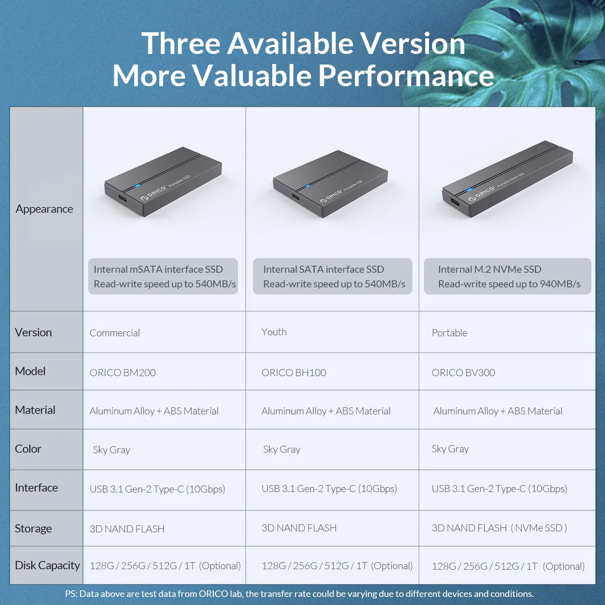 ORICO внешний SSD жесткий диск 1 ТБ SSD 128 ГБ 256 ГБ 512 ГБ SATA SSD mSATA SSD NVME Портативный твердотельный накопитель с type C USB 3,1
