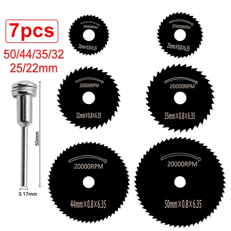 

7pcs/set Black Mini High Speed Steel Saw Web Circular Rotary Cutting Blade Wheel Discs Mandrel Electric Grinding Accessories